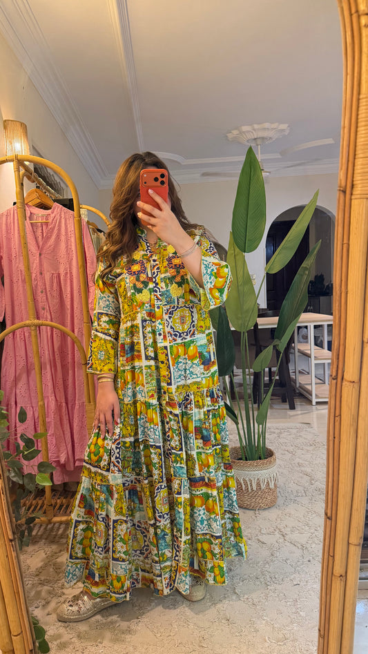 The Positano Embroidered Green Lemon Dress