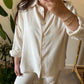Beige Striped Oversized Shirt