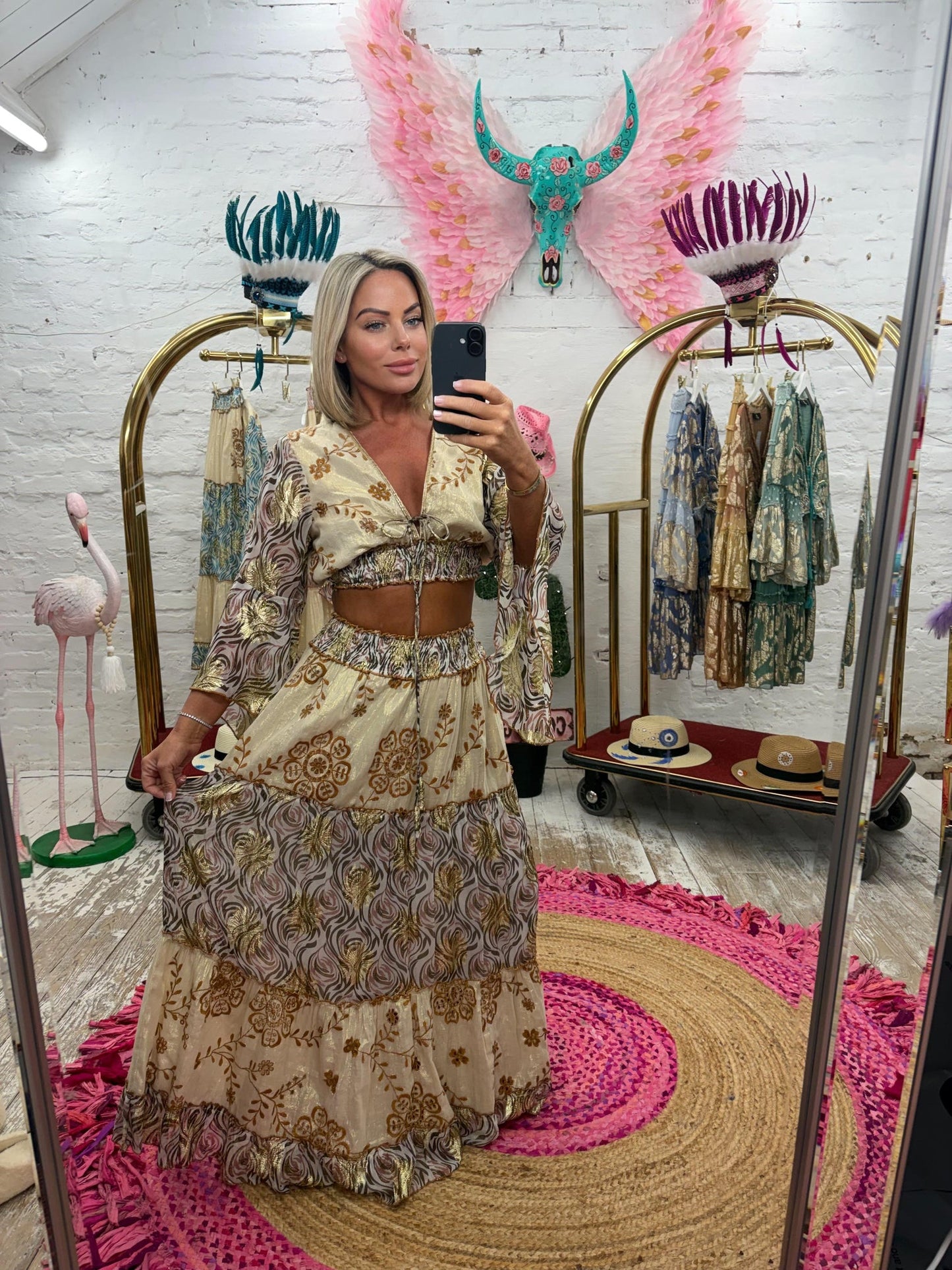 Boho Indian Embroidered Skirt Set