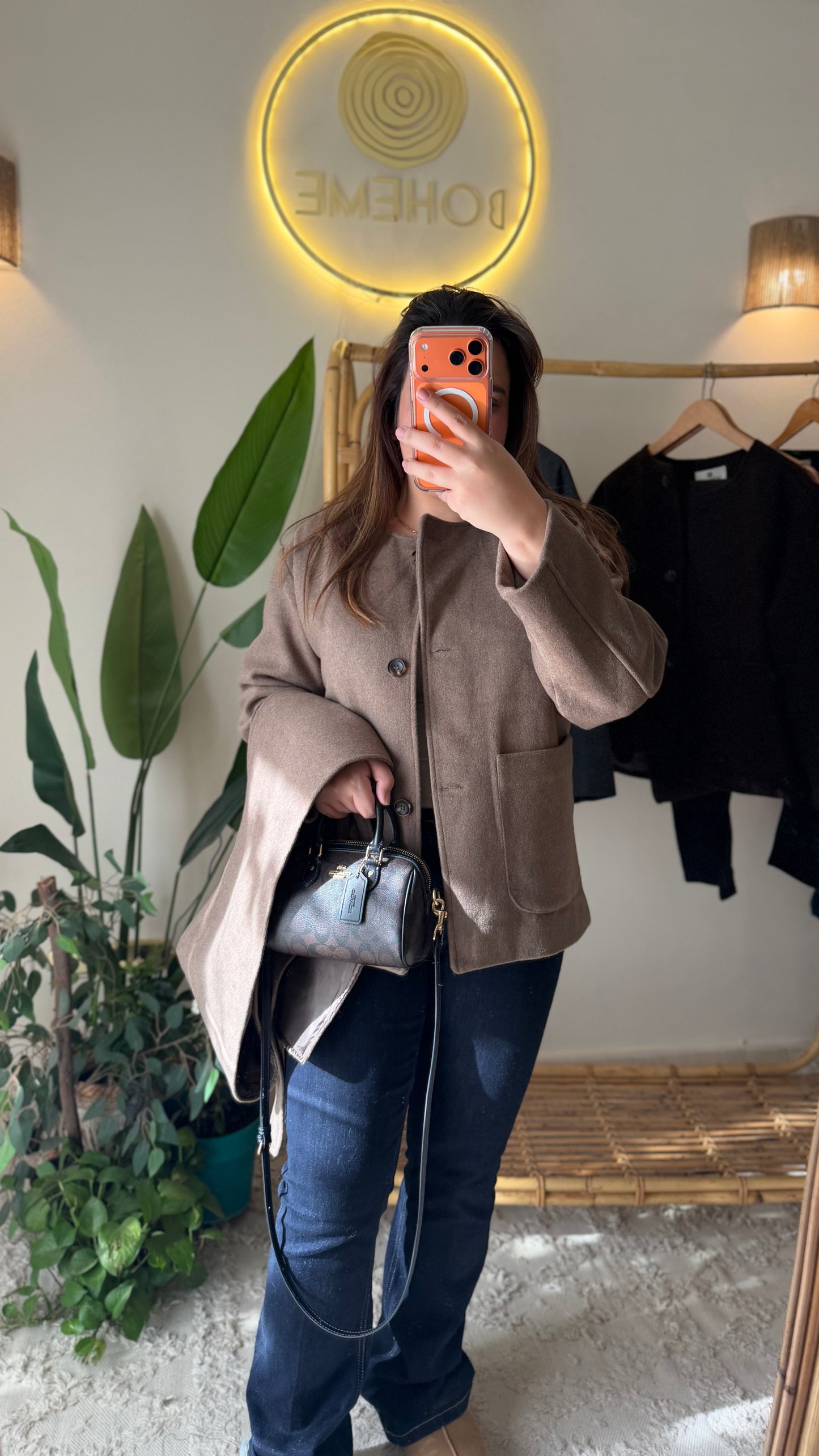 Cafe Wool Jacket With Pockets & Detachable Scarf