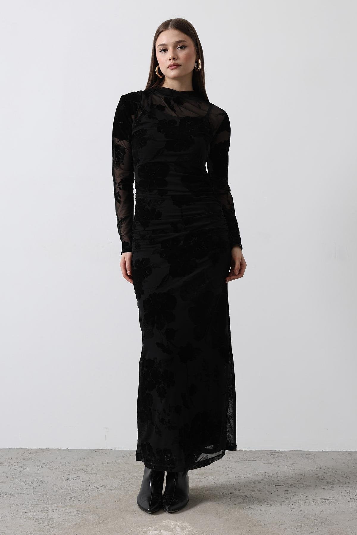 Black Velvet & Tull Bodycon Dress