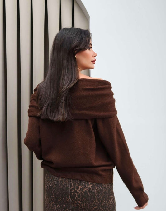 Brown Twist Shoulder Pullover