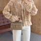 Beige Smocked Chiffon Vintage Blouse