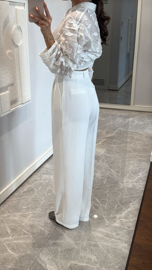 White Classic Wide Leg Pants