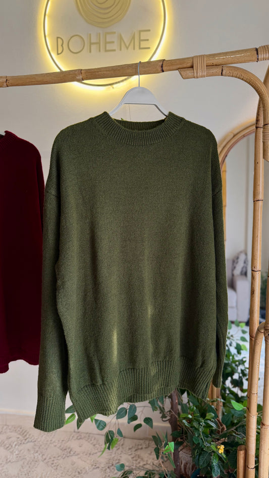 Basic Olive Round Neck Pullover