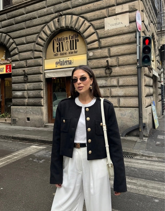 Black Golden Buttons Wool Jacket