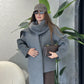 Grey Wool Jacket With Pockets & Detachable Scarf