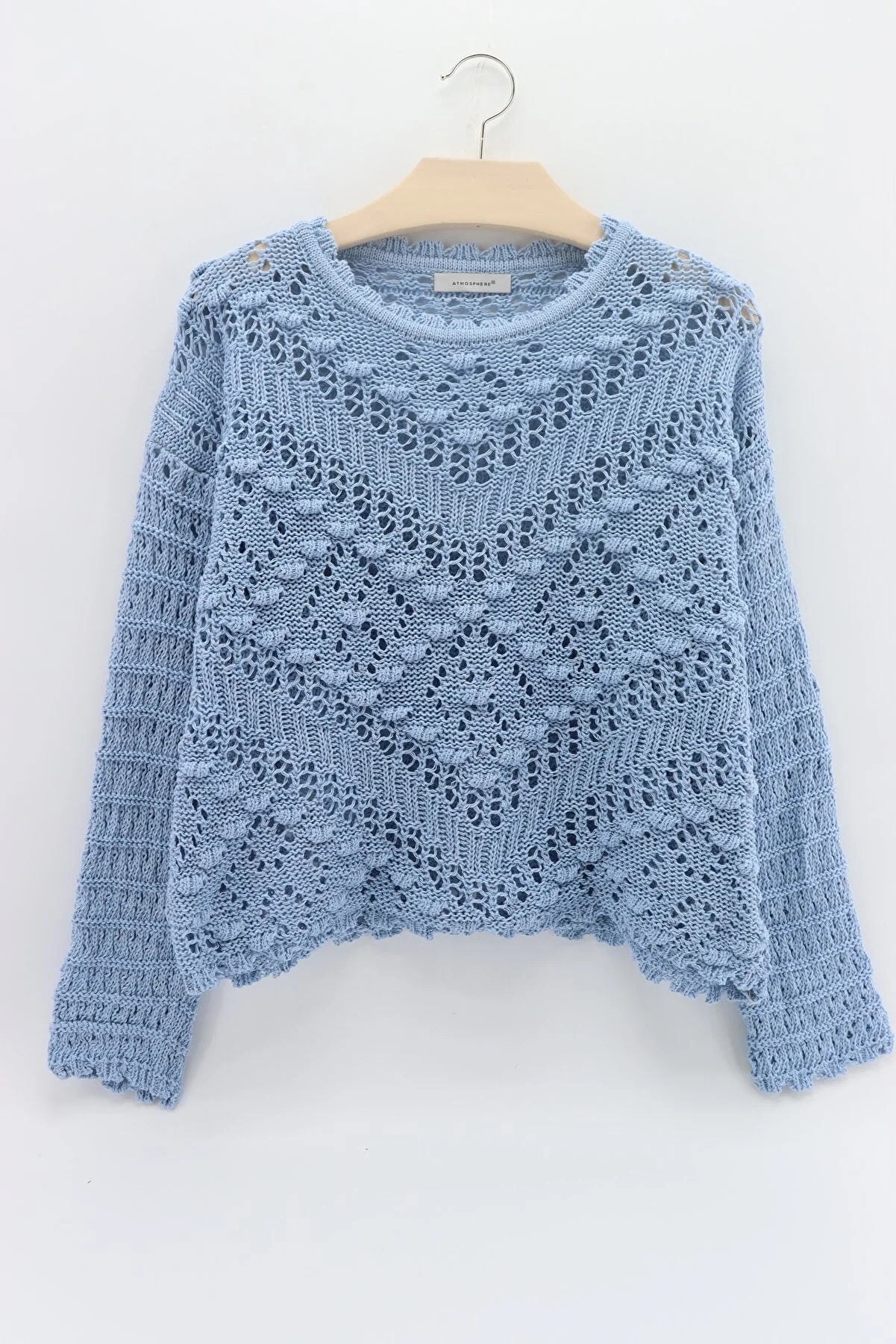 Crochet Pompom Baby Blue Pullover – BOHEME