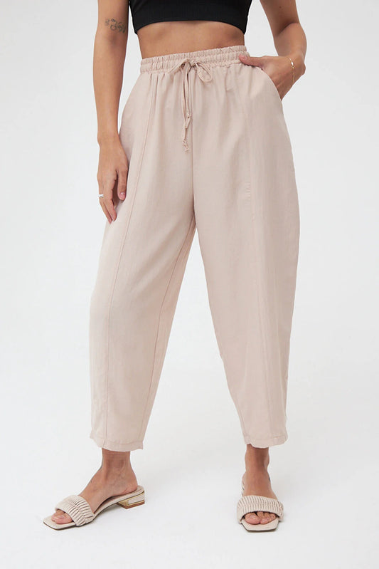Beige Linen Balloon Pants
