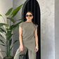 Olive Draped Asymmetric Top Set