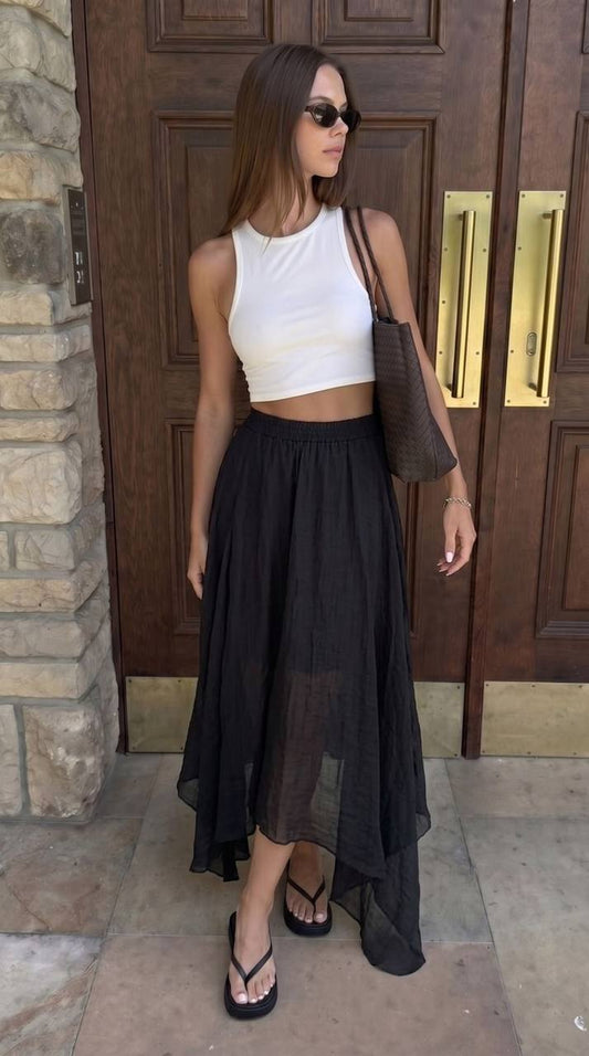Boho Black Asymmetrical Chiffon Skirt