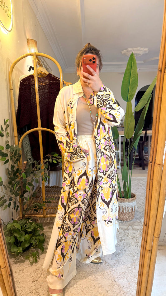 Beige Arabian Oversized Long Shirt Set