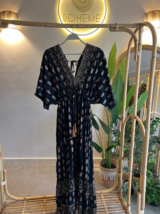 Paisley Black Golden Tasseled Dress
