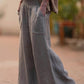 Italian Grey Linen Wide Leg Pants With Elastic Waist