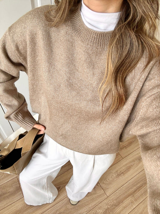 Basic Camel Round Neck Pullover