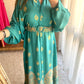 Turquoise X Golden Pattern Belted Dress
