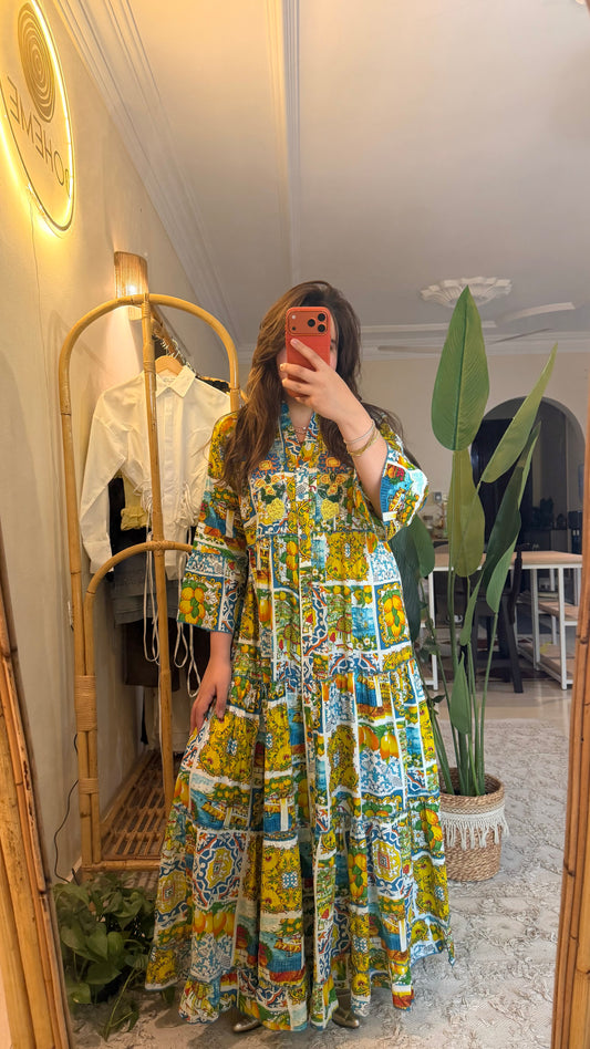 The Positano Embroidered Green Lemon Dress
