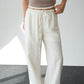 Linen White Straight Pants With Elastic Waist
