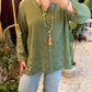 Olive Linen Textured Floral Blouse