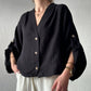 Black Muslin Cotton Blouse With Back Ties