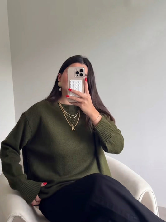 Basic Olive Round Neck Pullover
