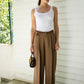 Brown Linen Pants With Leather Belt