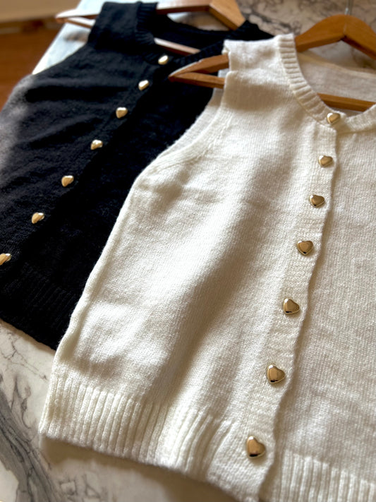 Cream Vest With Golden Heart Buttons