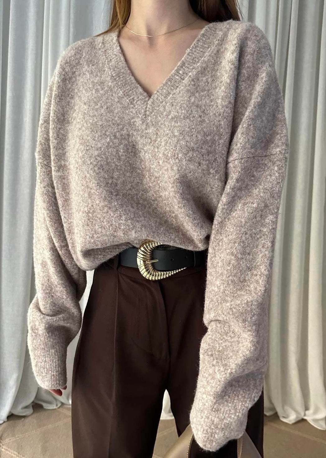 Beige V Neck Pullover