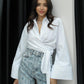 White Wrap Tie Shirt
