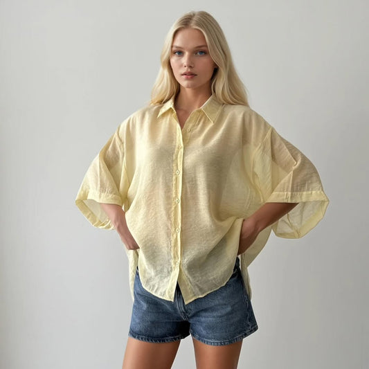 Butter Yellow Oversized 3/4 Sleeve Shirt