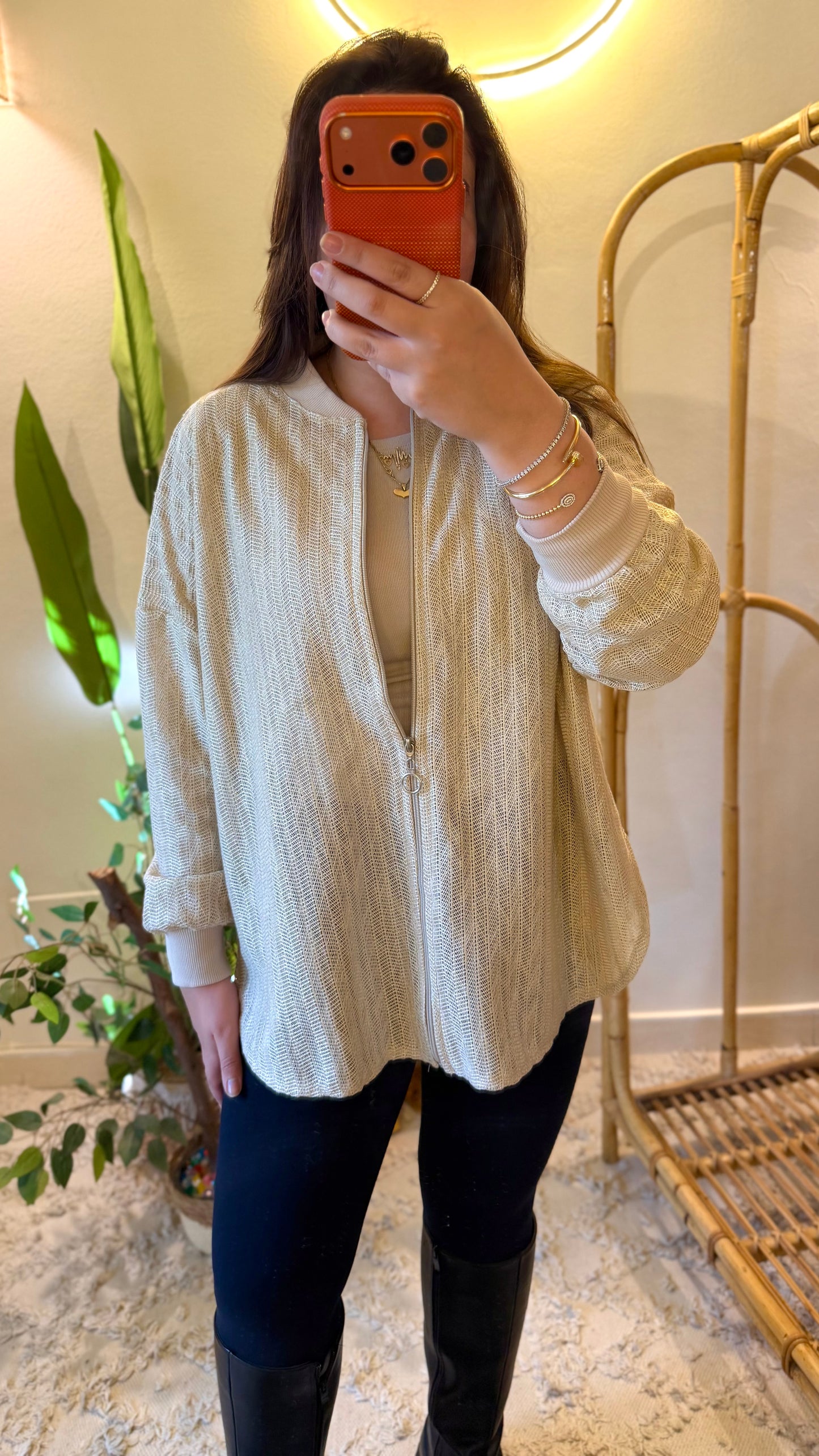 Mesh Beige Zip Up Jacket