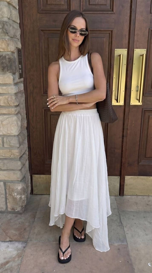 Boho White Asymmetrical Chiffon Skirt