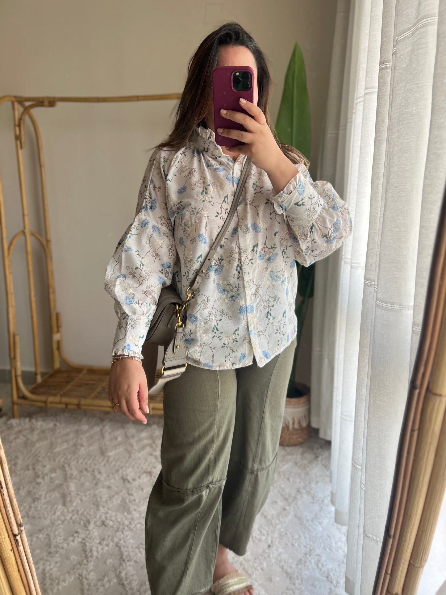 Blue Embroidered Floral Blouse