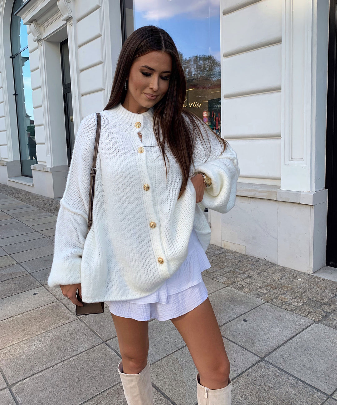 Italian White Triko Cardigan With Golden Buttons