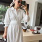 White Embroidered Floral Belted Dress