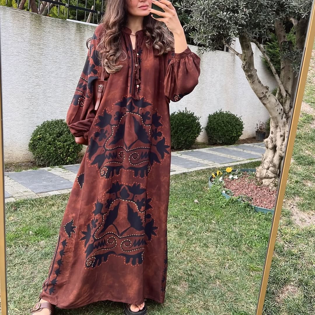 Brown X Black Boho Dress With Tassels & Pockets