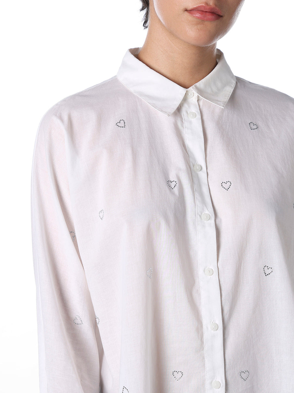 White Embellished Heart Oversized Shirt