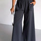 Grey Elastic Waist Gabardine Wide Pants