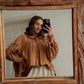 Camel Cotton Ruffle Blouse