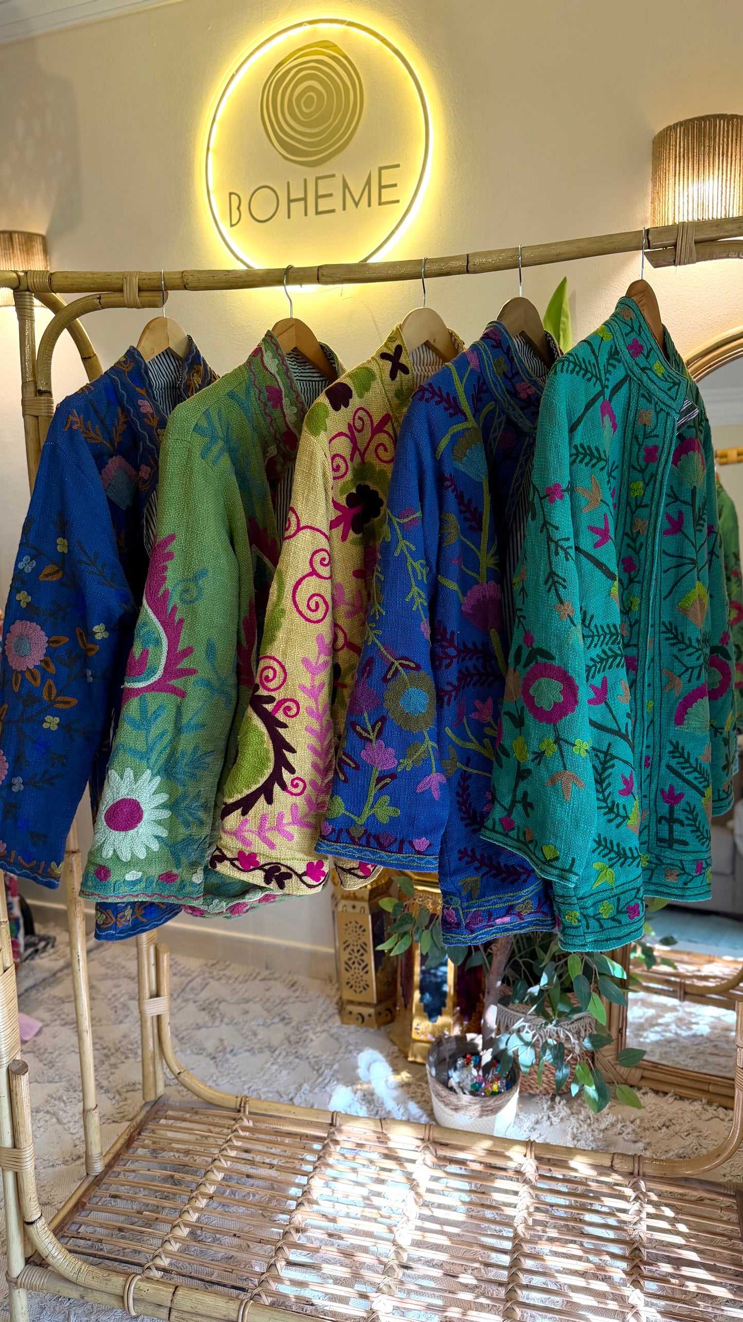 Blue Green Suzani Embroidered Long Jacket