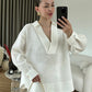 Off White Premium Linen V Neck Shirt