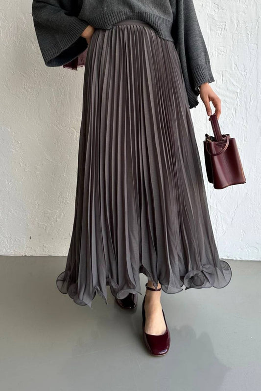 Grey Chiffon Pleated Flowy Skirt