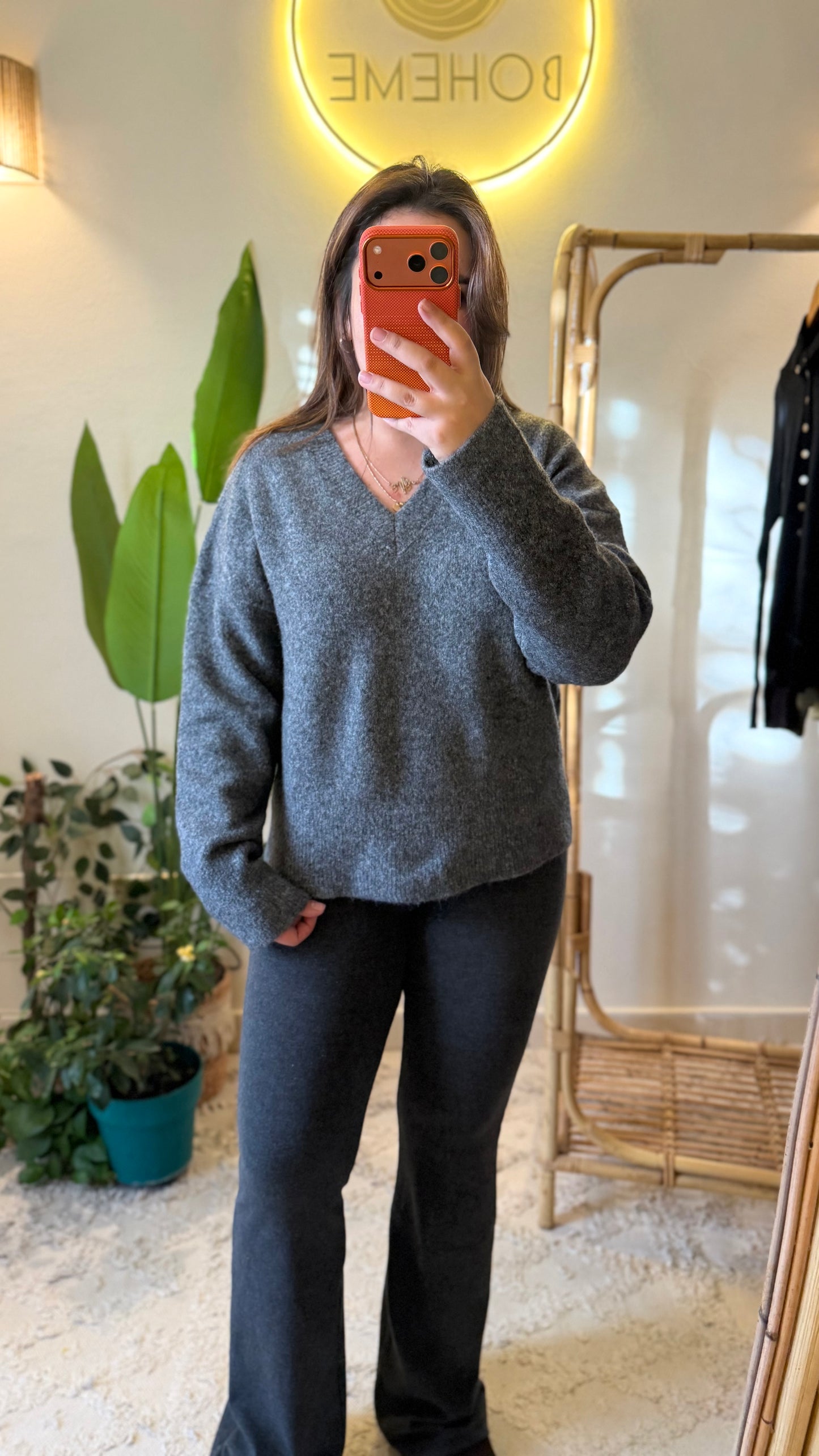 Grey V Neck Pullover