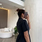 Black Linen Half Sleeves Blouse