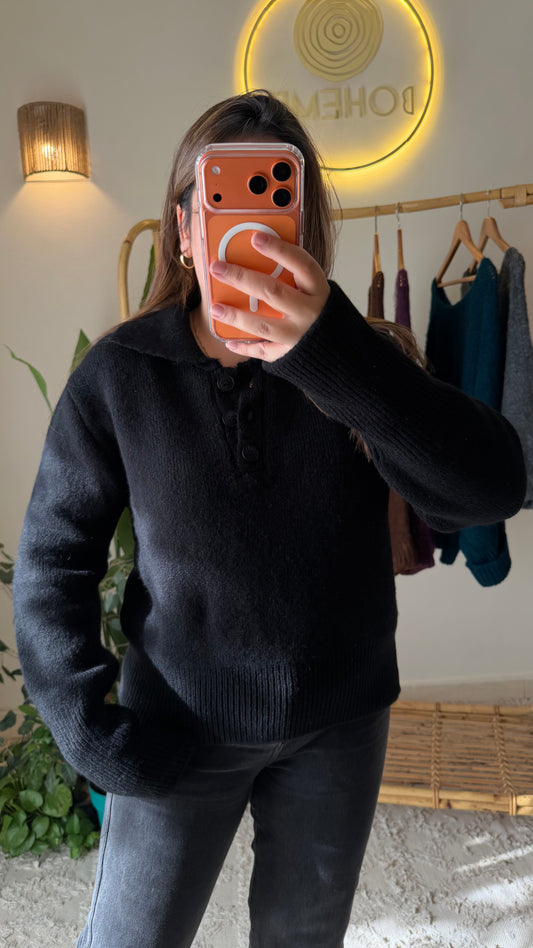 Black Polo Neck Triko Pullover