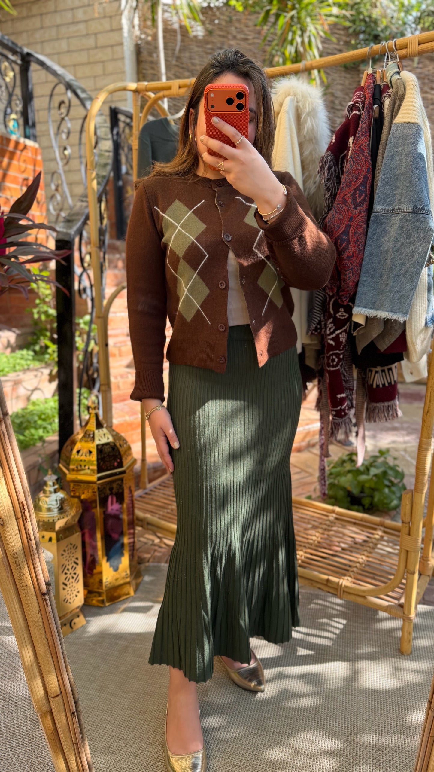 Olive Wool Pleated Bodycon Skirt