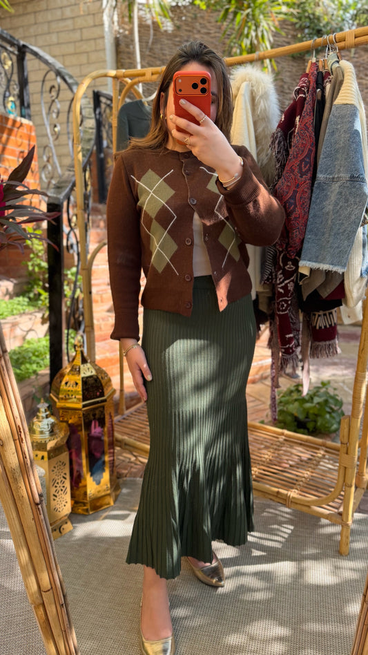 Brown X Olive Rhombus Cardigan