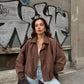 Camel Suede Jacket With Golden Zipper