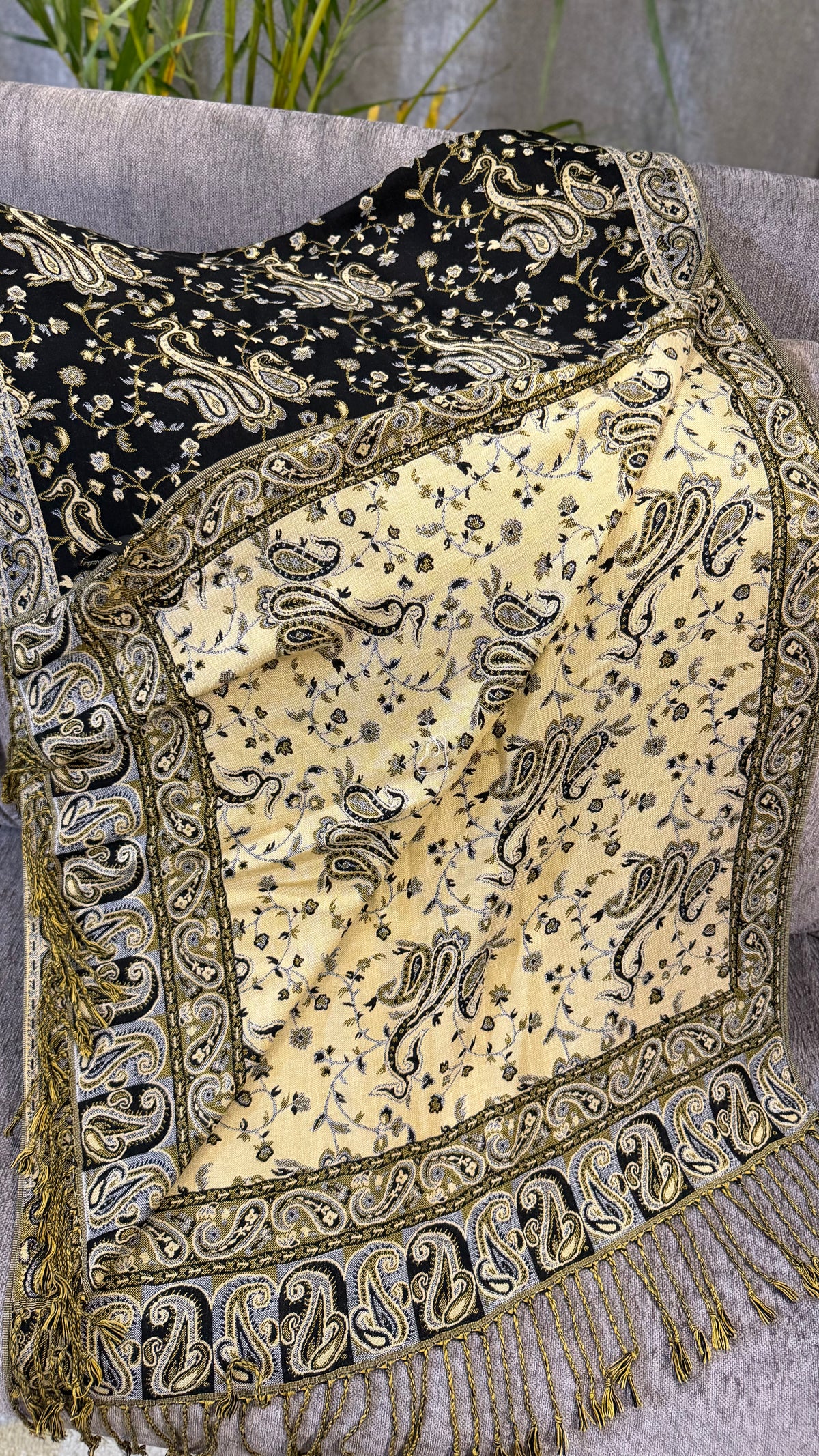 Black Cotton Double-Face Pashmina
