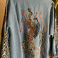 Light Blue Denim Embroidered Peacock Kimono
